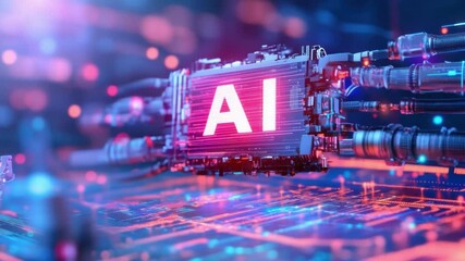 Poster - Digital AI Power: A mesmerizing display of advanced technology, showcasing an AI core at the heart of a complex system with vibrant colors, highlighting the innovative progress