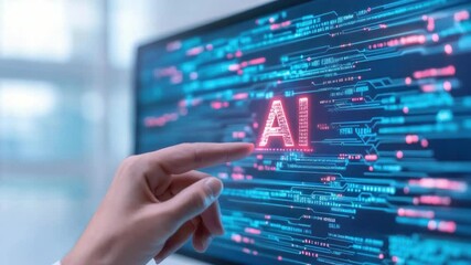 Poster - AI Innovation: A finger points to the glowing 