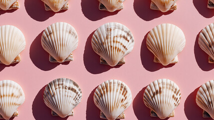 Poster - Shells on a soft pink background highlight their unique textures