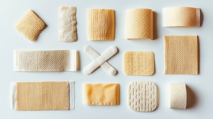 assorted adhesive bandages in various shapes and textures