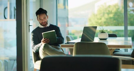 Aufkleber - Tablet, laptop and business man in office for banking, review account and financial email. Technology, research and worker on internet for investment report, loan or risk assessment with credit score