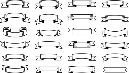 Poster - Collection of twenty-one simple black and white banner ribbons for various design purposes