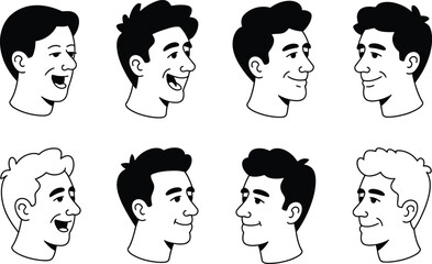Poster - Collection of eight black and white male heads with various expressions and hairstyles