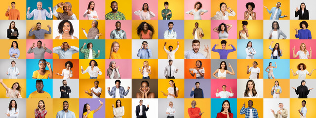Poster - A vibrant collection of portraits featuring diverse individuals displaying a range of expressions.