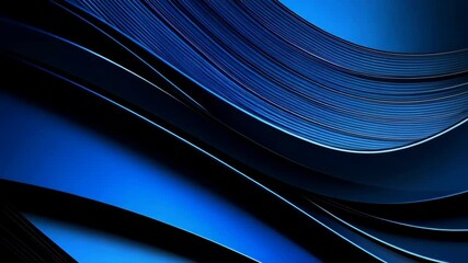 Poster - Abstract curves in sapphire blue: Layered geometric shapes creating a flowing wave design with elegant depth and texture.