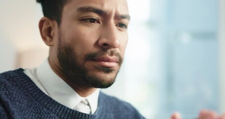 Leinwandbilder - Thinking, project and business man in office for research, online website and finance review. Professional, corporate and person with ideas on tech for planning, financial report and budget proposal