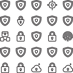 Poster - Cybersecurity Line Icons Set White Background