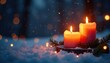 © Sethee - Flickering candle flames & twinkling fairy lights illuminate a winter scene, romantic, fire