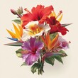 © kharom - Vibrant Tropical Flower Bouquet Featuring Red Hibiscus, White Hibiscus, Pink Hibiscus, and Exotic Bird of Paradise Blooms