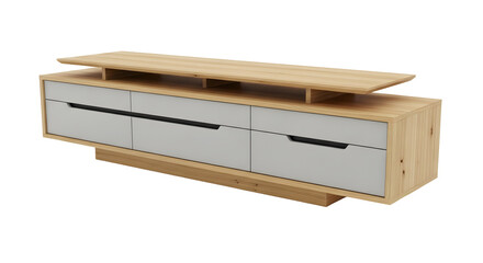 Poster - Modern Wooden Sideboard Furniture With White Doors Against Black Transparent Background