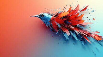 Poster - Vibrant Avian Graphic Depiction with Dynamic Feather Displacement on a Soft Gradient Background