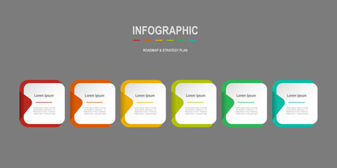 Wall Mural - For business concept with 6 steps infographics,  white rectangle on multicolor shape, design for workflow layout, diagram, annual report, web design. vector