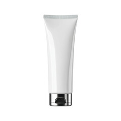 Poster - sleek white lotion tube with silver cap on isolated background for skincare and beauty product displ
