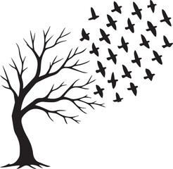 tree and brids silhouette vector | minimalist & trendy tree and brids silhouette design | unique & s