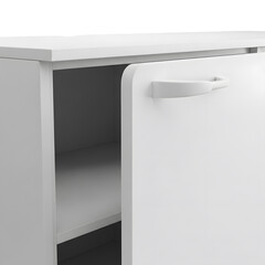 Poster - White Cabinet With Open Door Showing Handle And Interior Against Transparent Background For Product Display
