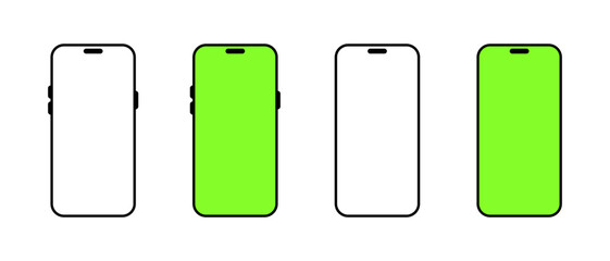 Fototapete - Modern smartphone mockup icon set. Mobile phone with green screen sign symbol