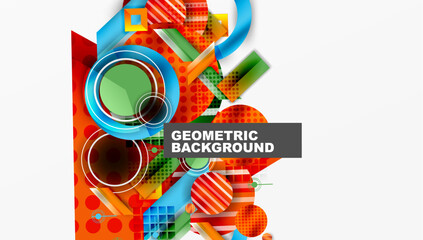 Fototapete - Abstract geometric composition. Bright colors, overlapping shapes create dynamic visual effect. Modern design elements present.