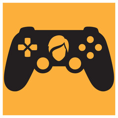 Poster - Vector illustration of a video game controller with a female player in the middle