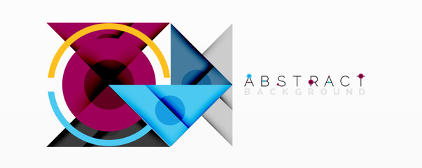 Fototapete - Modern abstract design features vibrant geometric shapes, overlapping circles, squares, triangles. Bold colors create dynamic visual impact.
