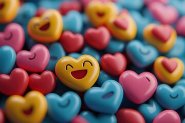 Poster - Unique design emojis in vibrant colors create a cheerful, seamless pattern for social media interaction, Social media unique design emojis and likes seamless 3D