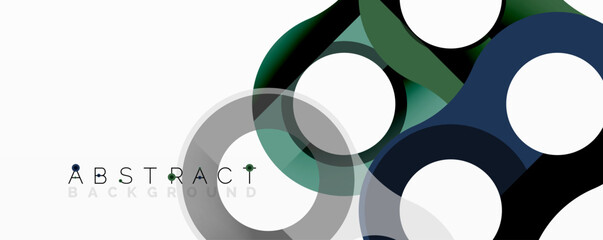 Leinwandbilder - Abstract background features overlapping circles, squares. Colors include blue, green, gray, white. Modern design element.