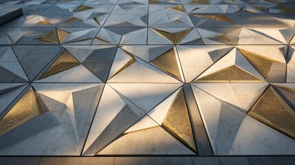 Aufkleber - Geometric gold and white tiles background image