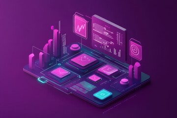 Mobile application development and coding concept with interactive interface design elements, Mobile application development and coding concept Isometric 3D render