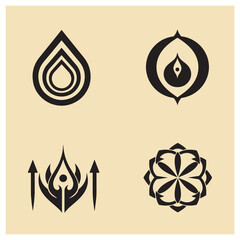 Poster - Elegant set of four black minimalist vector icons representing various abstract elements