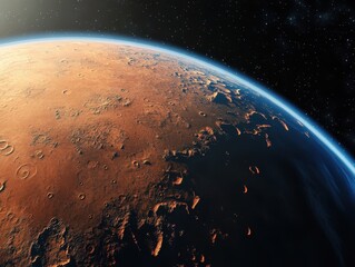 Wall Mural - Mars Craters: Beautiful Blue Earth Planet with Detailed Craters in Deep Space