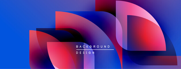 Poster - Abstract geometric shapes overlap, creating vibrant blue, pink gradients. Modern design elements suggest dynamic visual experience.