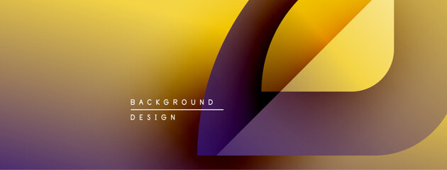 Fototapete - Abstract gradient background. Purple, yellow hues blend smoothly. Minimalist design features text elements, simple shapes. Modern aesthetic.