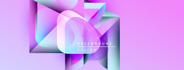Aufkleber - Abstract geometric shapes overlap, creating vibrant purple, blue gradients. Modern design elements suggest digital art, background texture.