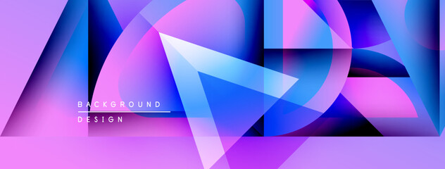 Poster - Abstract geometric shapes overlap. Vibrant purple, blue hues create dynamic visual effect. Modern design element for backgrounds.