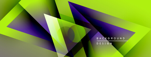 Aufkleber - Abstract geometric design. Vivid green, purple hues blend. Modern style, dynamic composition, gradient effect. Background texture creates visual interest.