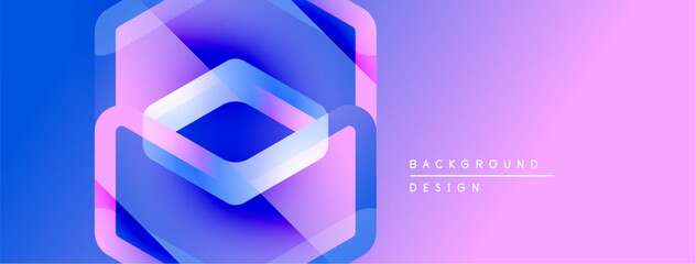 Fototapete - Abstract geometric design. Layers create depth, using blue, purple, pink gradients. Modern aesthetic, suitable for backgrounds.