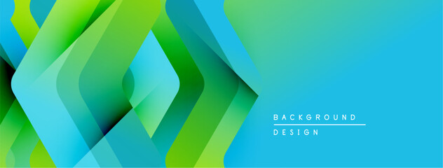 Poster - Abstract geometric layers create vibrant gradient effect. Blue, green hues dominate composition, suggesting modern design.