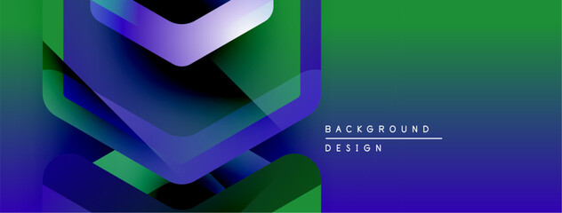 Poster - Abstract geometric shapes overlap, creating vibrant gradients. Modern design features blue, purple, green hues. Text reads background design.