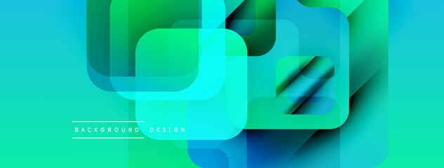 Poster - Abstract geometric shapes overlap, creating vibrant turquoise, green gradients. Modern design element for backgrounds, presentations. Smooth transitions visible.