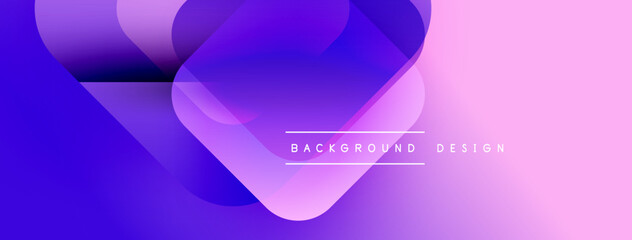 Fototapete - Abstract gradients blend purple, pink hues. Overlapping shapes create dynamic visual effect. Minimal text present, modern design aesthetic.