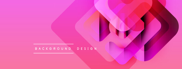 Poster - Abstract geometric shapes overlap, creating vibrant pink gradient background. Modern design elements suggest dynamic visual experience.