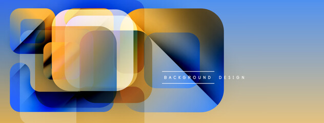 Fototapete - Abstract geometric shapes overlap, creating vibrant blue, orange gradients. Modern design element for backgrounds, presentations.