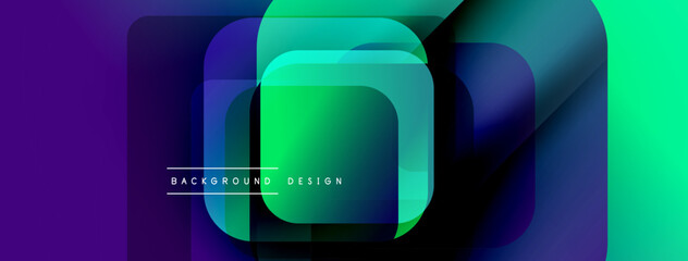 Leinwandbilder - Abstract geometric shapes overlap, creating vibrant gradients. Purple, green hues dominate design, modern aesthetic. Text reads background design.
