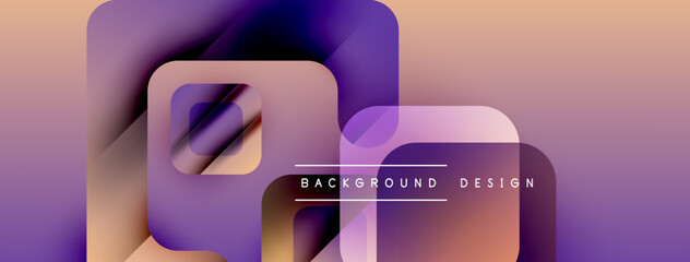 Fototapete - Abstract geometric shapes overlap, creating gradient color transitions. Modern design with purple, pink hues. Background texture visible.