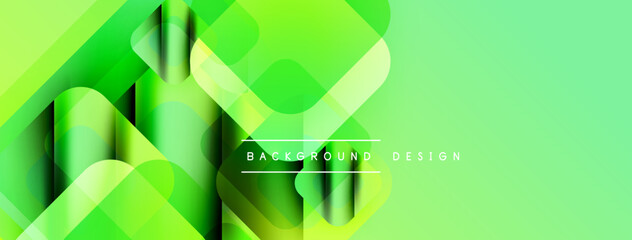 Fototapete - Abstract green design features overlapping rounded squares. Gradient shades create depth, modern aesthetic. Minimalist style, vibrant colors.