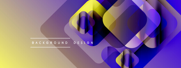 Fototapete - Abstract geometric shapes overlap, creating vibrant gradient effect. Yellow, purple hues dominate design, modern aesthetic.