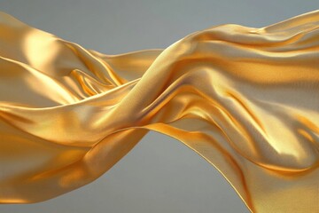 Poster - Gold scarf fabric fluttering gracefully in the wind with a smooth texture in a digital rendition, Gold scarf fabric fluttering in the wind CGI