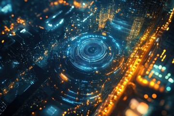 Poster - Smart city infrastructure and communication networks illuminated at night in a futuristic urban environment, Smart city and communication network concept