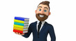 © luluk - Smiling bearded businessman holding colorful books mockup design