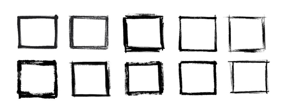 Box brush stroke frames line, Text box outline frame, ink paint brush square shapes in Hand-drawn style set, Brush borders Vector illustration