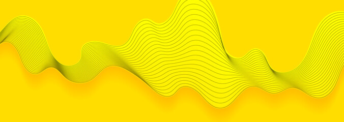 Fototapete - Bright yellow liquid smooth wave with black lines abstract background. Vector banner design
